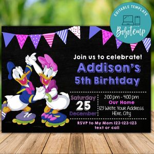 Printable Minnie Mouse & Daisy Duck Roller Skating Birthday Invitation Instant Download