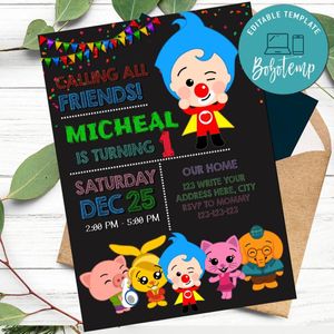 Clown plim plim First Birthday Flyer to Print at Home Instant Download