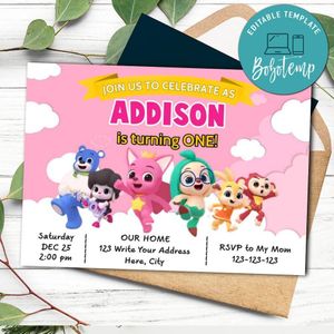 Hogi Pinkfong Birthday Invitation Template to print at home Instant Download