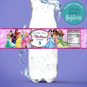 Disney Princess Water Bottle Label Template to Print at Home Instant Download