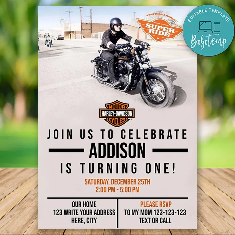 Editable Harley Davidson Birthday Flyer Instant Download | Bobotemp