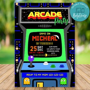 Editable Retro Arcade Birthday Flyer Instant Download