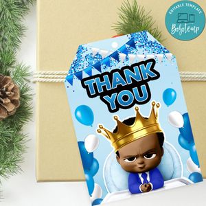 Black Boss Baby Thank you tag Template to Print at Home Instant Download