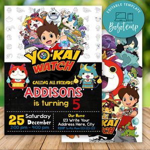 Editable Yo-Kai Watch Invitation Instant Download
