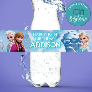 Frozen Elsa and Anna Birthday Water Bottle Label Template to Print at Home Instant Download