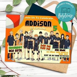 Haikyuu Invitation Template to Print at Home Instant Download