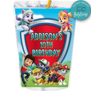 Paw Patrol Capri Sun Labels Digital File Printable Instant Download
