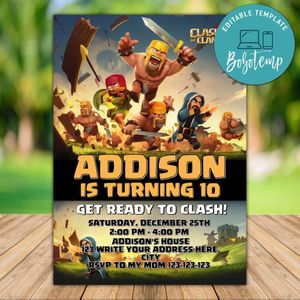 Printable Clash Of Clans Birthday Invitation Instant Download