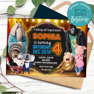 Sing Movie Birthday Flyer Customizable Template Instant Download