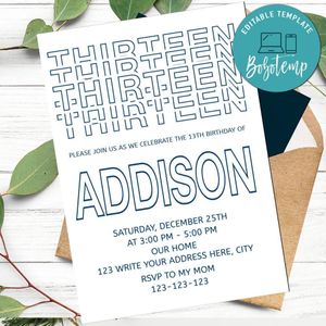 Boy Teenage Party Invitation Customizable Template Instant Download
