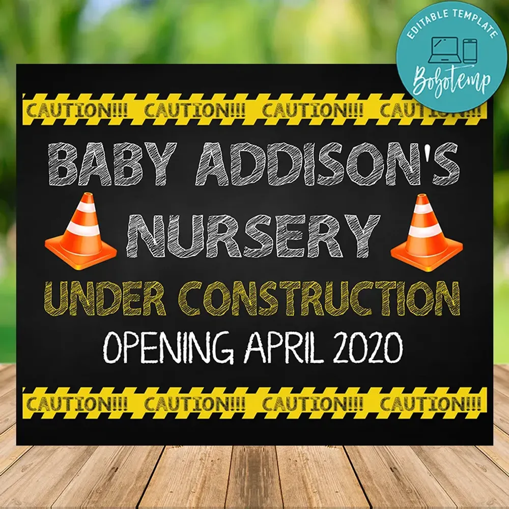 Printable Nursery Under Construction Sign Template DIY Createpartylabels