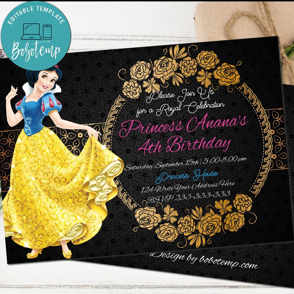 Snow White Birthday Flyer, Seven Dwarfs Birthday Flyer