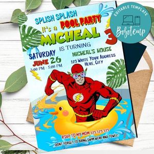 Flash Pool Party Birthday Invitation for boy Printable Instant Download