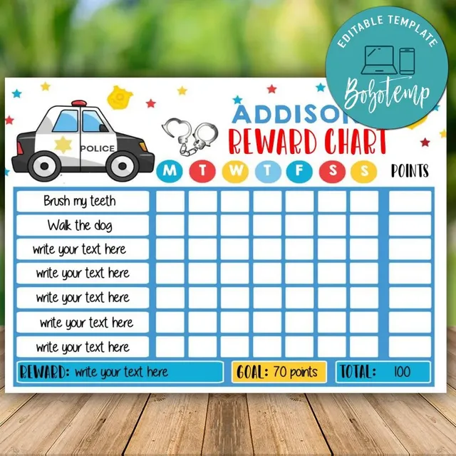 Printable Police Reward Chart Instant Download | Bobotemp