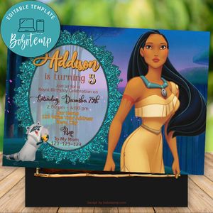 Editable Pocahontas Birthday Invitations Instant Download