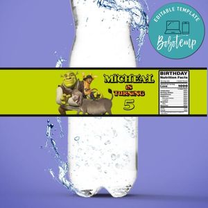 Shrek Water Bottle Label Template to Print at Home Instant Download