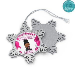 Girl Boss Baby African American Pewter Snowflake Ornament Gift