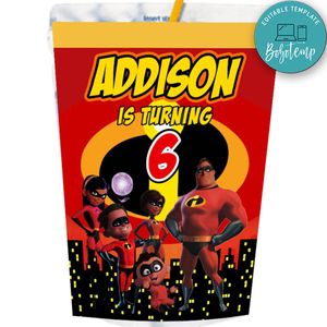 African American Incredibles Capri Sun Labels Digital File Printable Instant Download