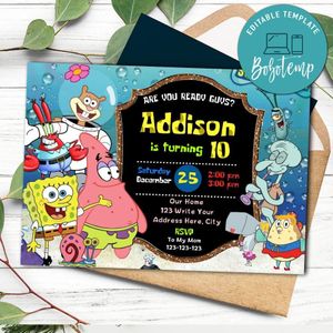 Patrick star Birthday Flyer Customizable Template Instant Download