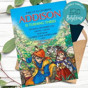 Dragon quest Invitation Template to Print at Home Instant Download