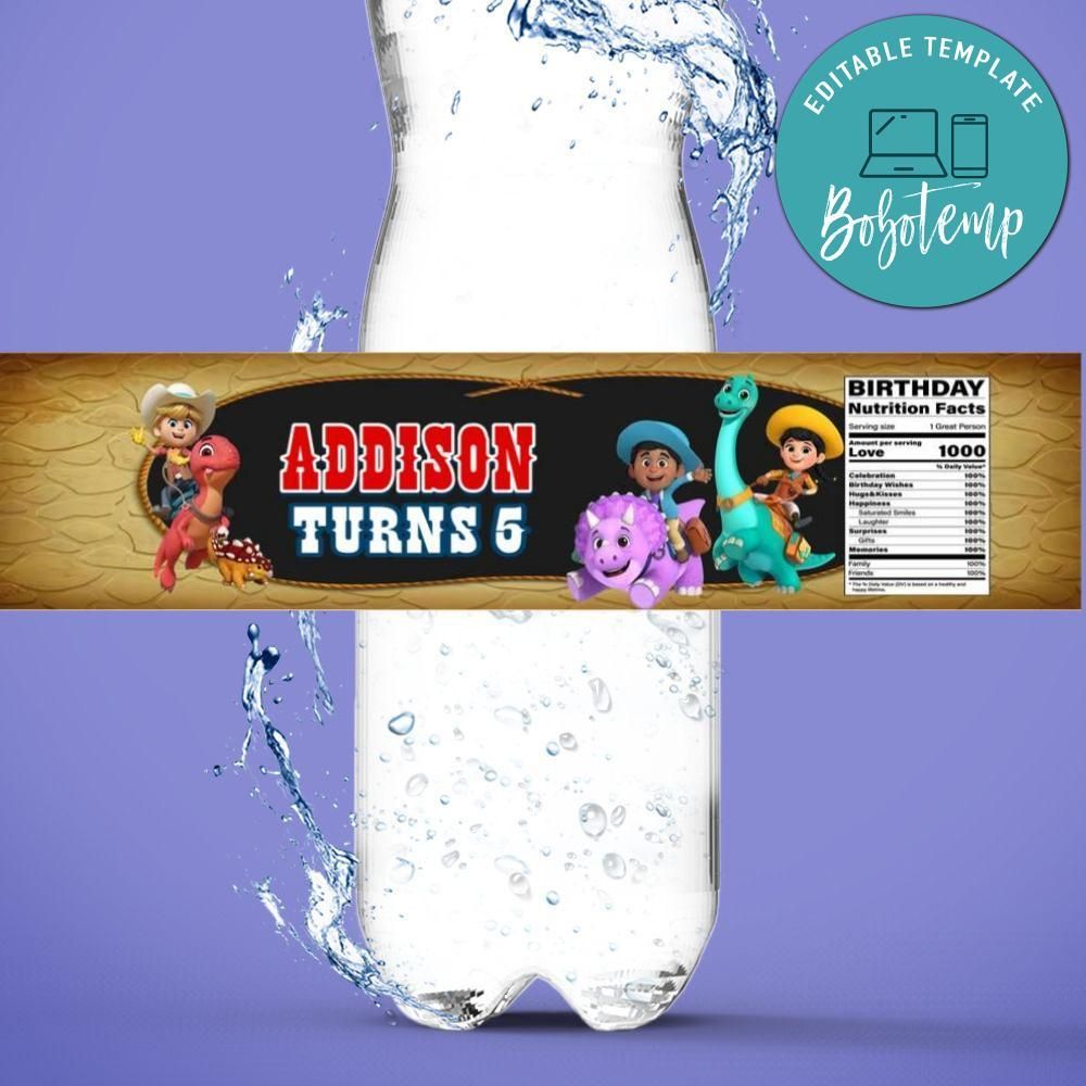 Dino Ranch Water Bottle Label Template to Print at Home Instant Download