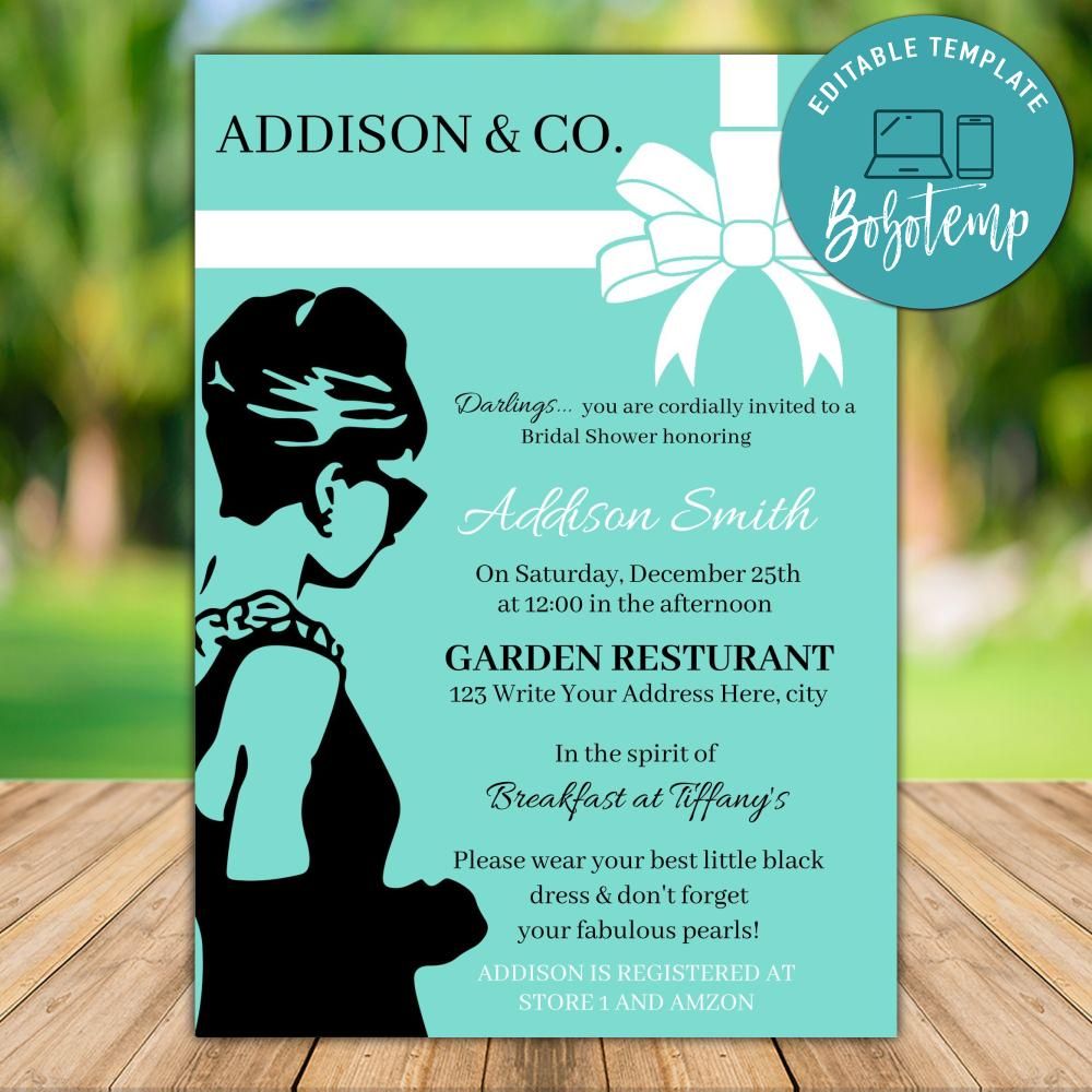 Printable Breakfast at Tiffany's Bridal Shower Invitation DIY | Bobotemp