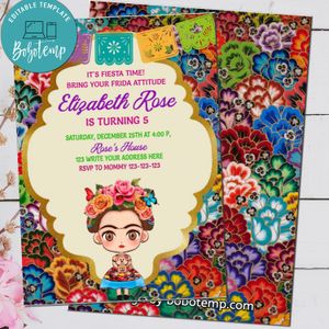 Editable Frida Kahlo Mexican Flowers Birthday Flyer Digital File