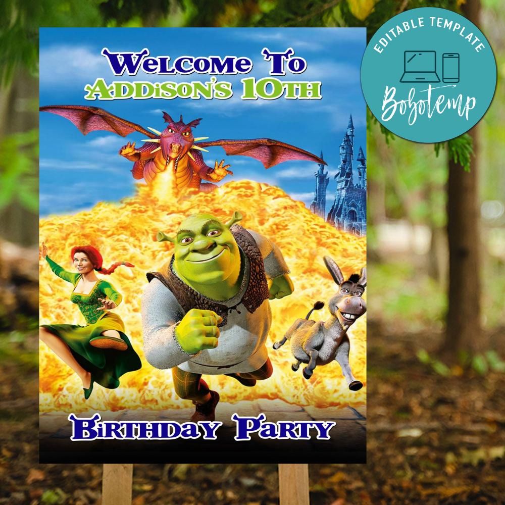 Shrek Birthday Welcome Sign Digital File Printable DIY | Bobotemp