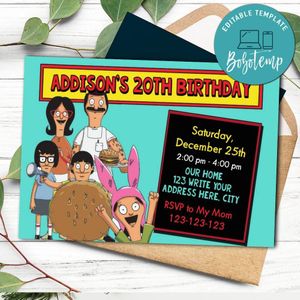 Bobs Burgers Invitation Template to Print at Home Instant Download
