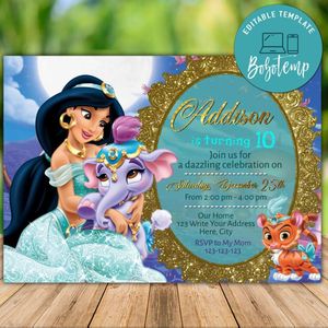 Printable Disney Princess Jasmine Birthday Flyer Instant Download