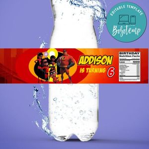 African American Incredibles Birthday Water Bottle Label Template to Print at Home Instant Download