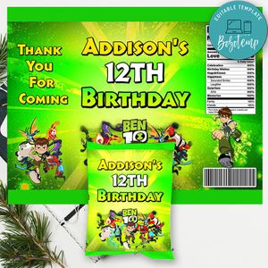 Ben 10 Birthday Chip Bag Digital File Printable Instant Download