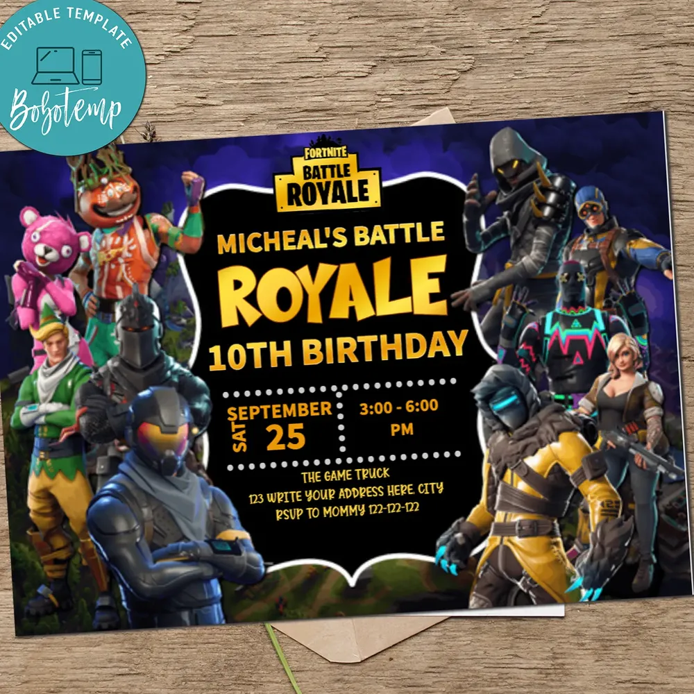 Fortnine Game Birthday Party Invitation Printable Bobotemp