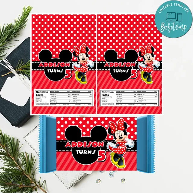 Minnie Mouse hershey Candy Bar Wrapper Label Digital File | Bobotemp