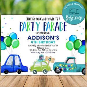 Printable Drive by Birthday Party Invitations Instant Download