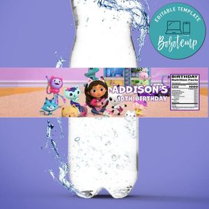 Gabby's dollhouse Water Bottle Label Template to Print at Home Instant Download