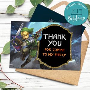 Zelda Thank you card Template to Print at Home Instant Download