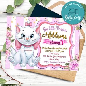 Editable Aristocats Marie Invitation and Free Thank You Card Instant Download