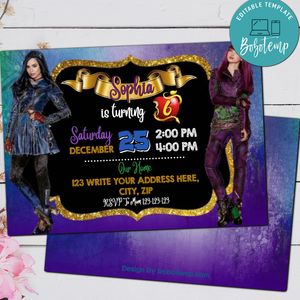Editable Girl Descendants Birthday Party Invitation and Free Thank You Card  Instant Download