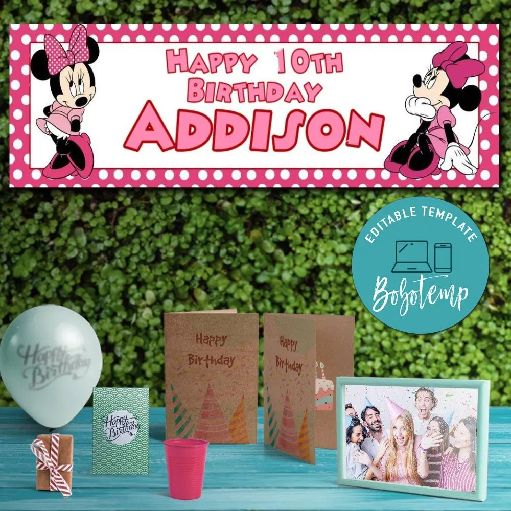 Minnie Mouse Birthday Banner Printable Instant Download | Bobotemp