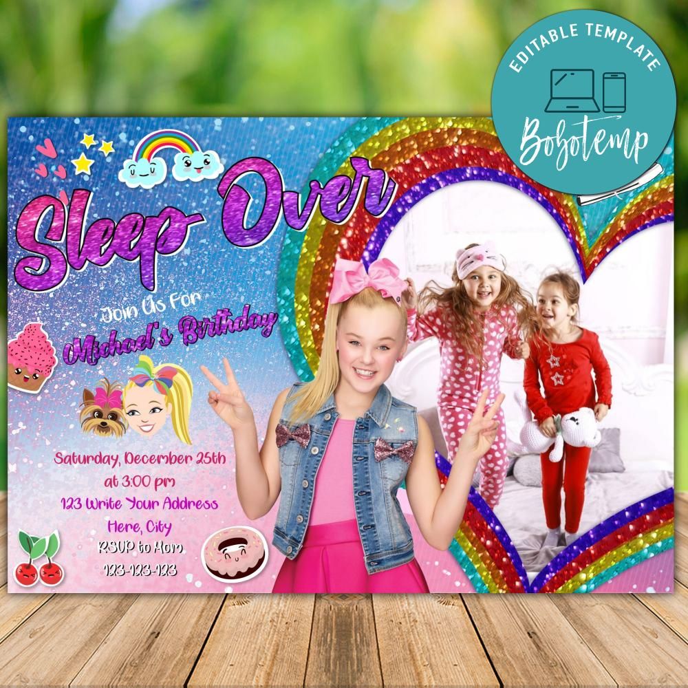 Printable Jojo Siwa Sleepover Party Invitation With Photo DIY Bobotemp