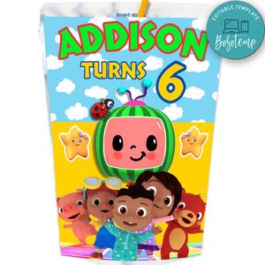 African American Cocomelon Capri Sun Birthday Labels Digital File Printable Instant Download