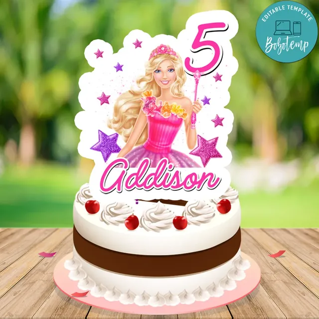 Barbie Birthday Cake Topper Digital File Printable DIY | Bobotemp for Barbie Thank You Card Free Printable