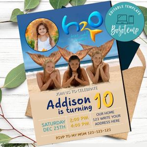 H20 just add water Birthday Flyer Template to print at home Instant Download