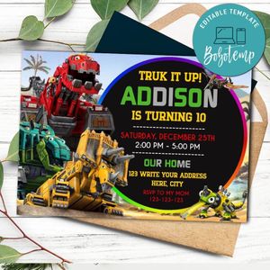 Dinotrux Invitation Template to Print at Home Instant Download