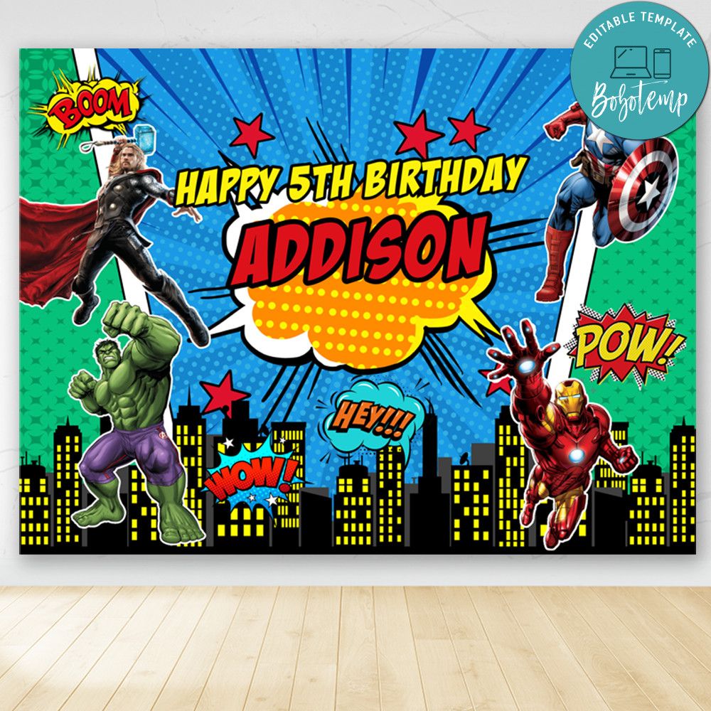Printable Super Heroes Avenger Birthday Backdrop Digital File DIY ...
