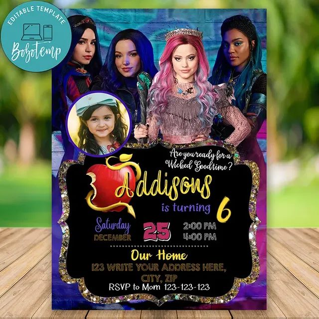 Printable Descendants 3 Party Invites With Photo Free Thank You | Bobotemp
