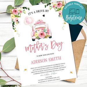 Printable Pink Drive By Mothers Day Invitation Instant Download