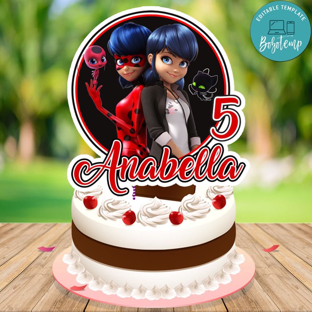 Miraculous Lady Bug Birthday Cake Topper Template Printable DIY Bobotemp
