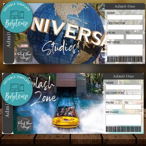 Editable UNIVERSAL STUDIOS Surprise Trip Tickets Instant Download